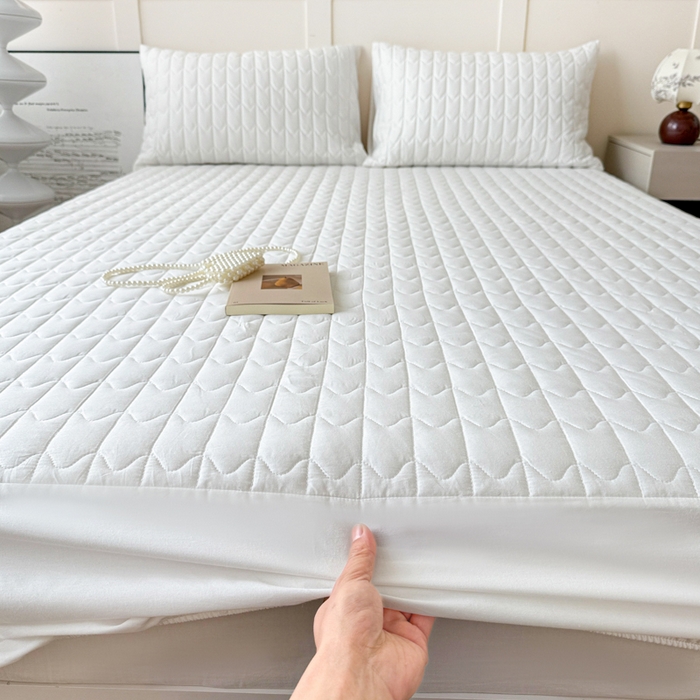 91家纺网 家纺一手货源 找家纺 岚吉家纺 2026新款纯色M格单床笠床笠单件 M格-雪月白