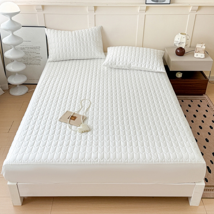 91家纺网 家纺一手货源 找家纺 岚吉家纺 2026新款纯色M格单床笠床笠单件 M格-雪月白