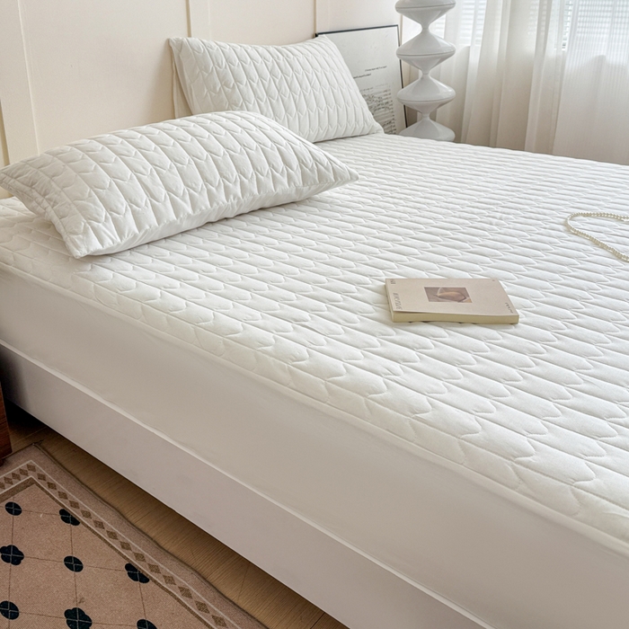 91家纺网 家纺一手货源 找家纺 岚吉家纺 2026新款纯色M格单床笠床笠单件 M格-雪月白