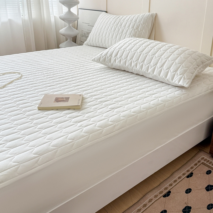 91家纺网 家纺一手货源 找家纺 岚吉家纺 2026新款纯色M格单床笠床笠单件 M格-雪月白