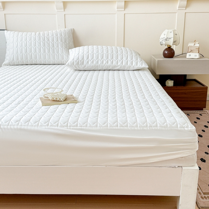 91家纺网 家纺一手货源 找家纺 岚吉家纺 2026新款纯色M格单床笠床笠单件 M格-雪月白