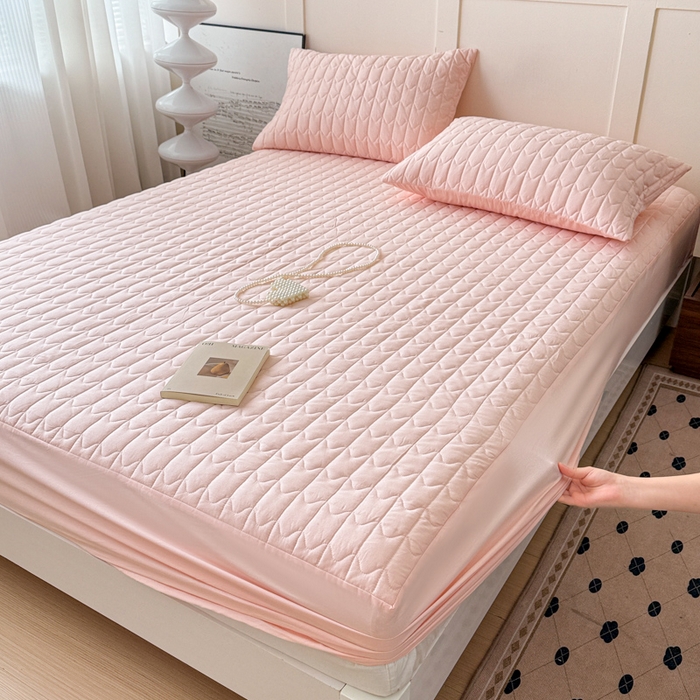 91家纺网 家纺一手货源 找家纺 岚吉家纺 2026新款纯色M格单床笠床笠单件 M格-粉玉