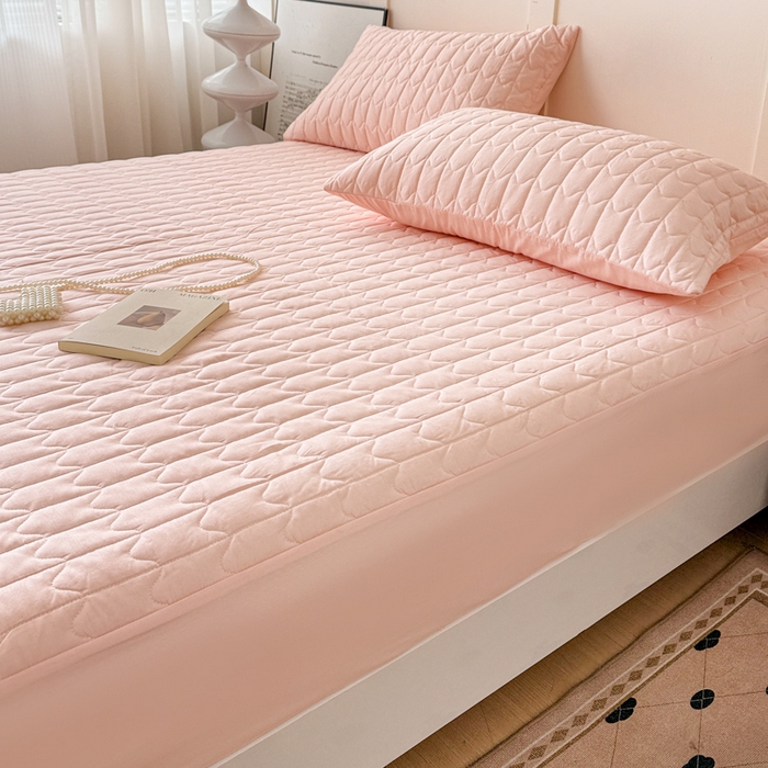 91家纺网 家纺一手货源 找家纺 岚吉家纺 2026新款纯色M格单床笠床笠单件 M格-粉玉