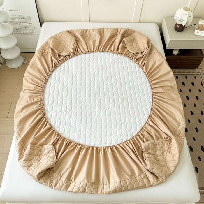 91家纺网 家纺一手货源 找家纺 岚吉家纺 2026新款纯色M格单床笠床笠单件 M格-卡其