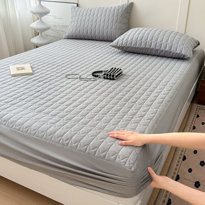 岚吉家纺 2026新款纯色M格单床笠床笠单件 M格-黎明灰