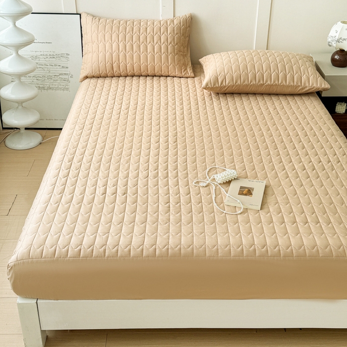 91家纺网 家纺一手货源 找家纺 岚吉家纺 2026新款纯色M格单床笠床笠单件 M格-卡其