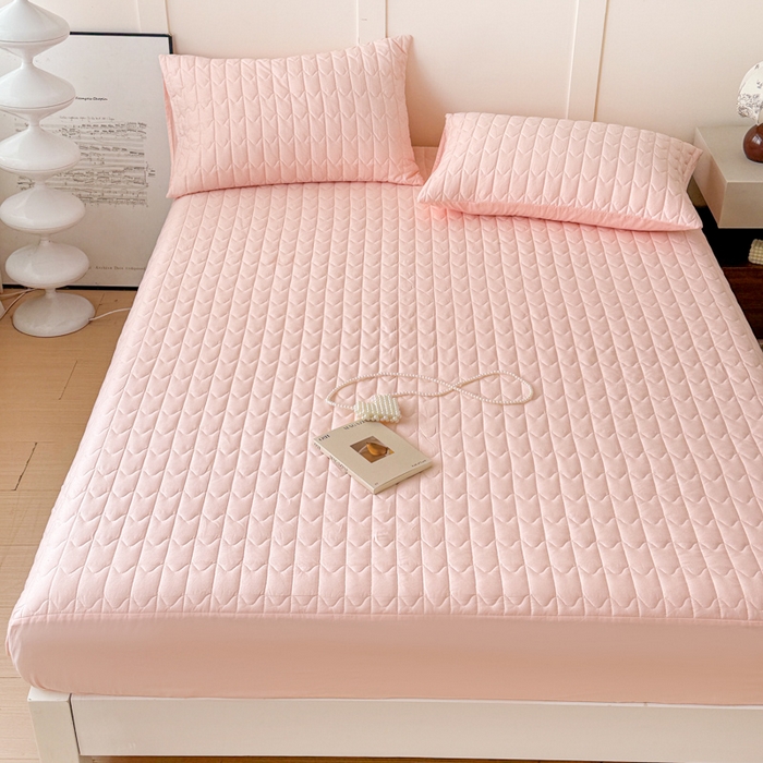 91家纺网 家纺一手货源 找家纺 岚吉家纺 2026新款纯色M格单床笠床笠单件 M格-粉玉