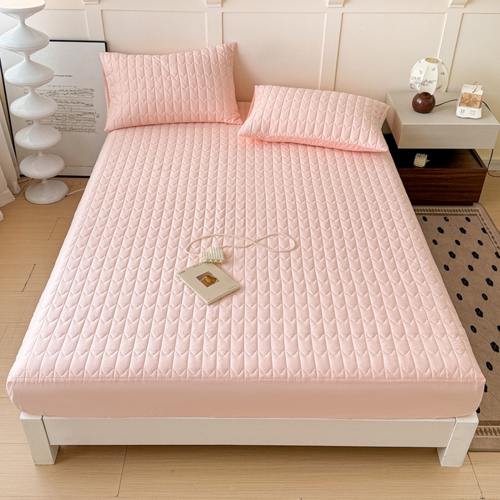 91家纺网 家纺一手货源 找家纺 岚吉家纺 2026新款纯色M格单床笠床笠单件 M格-粉玉