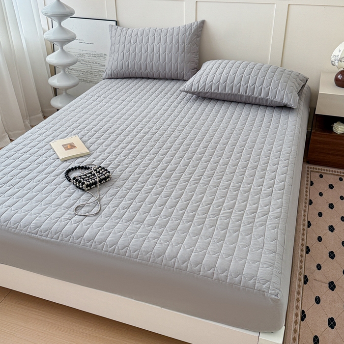 91家纺网 家纺一手货源 找家纺 岚吉家纺 2026新款纯色M格单床笠床笠单件 M格-黎明灰