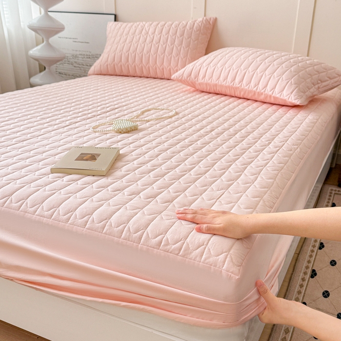 岚吉家纺 2026新款纯色M格单床笠床笠单件 M格-粉玉