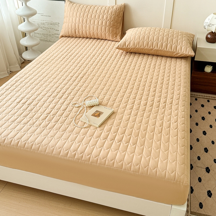 91家纺网 家纺一手货源 找家纺 岚吉家纺 2026新款纯色M格单床笠床笠单件 M格-卡其