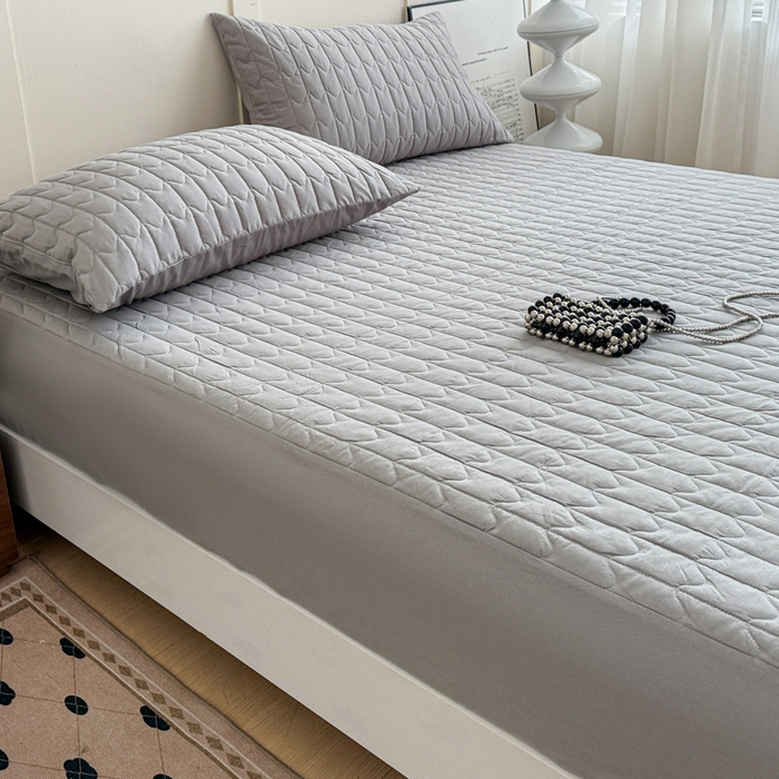 91家纺网 家纺一手货源 找家纺 岚吉家纺 2026新款纯色M格单床笠床笠单件 M格-黎明灰