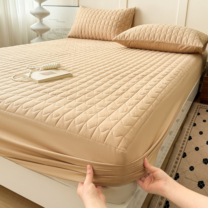 91家纺网 家纺一手货源 找家纺 岚吉家纺 2026新款纯色M格单床笠床笠单件 M格-卡其