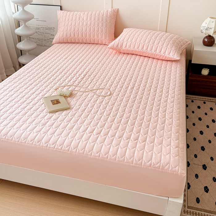 91家纺网 家纺一手货源 找家纺 岚吉家纺 2026新款纯色M格单床笠床笠单件 M格-粉玉