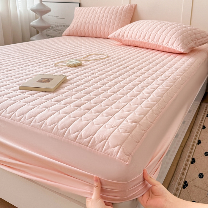 91家纺网 家纺一手货源 找家纺 岚吉家纺 2026新款纯色M格单床笠床笠单件 M格-粉玉