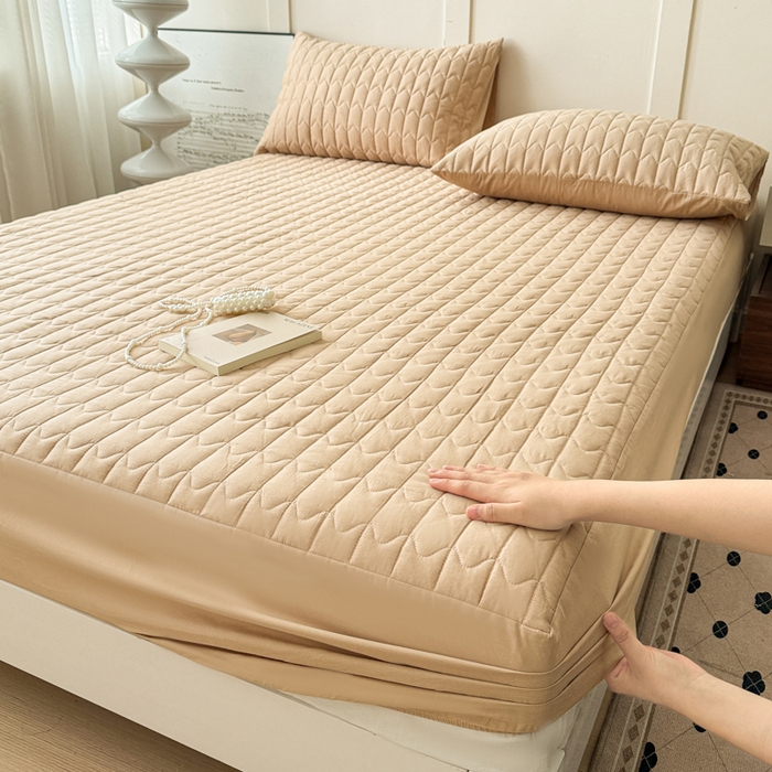 岚吉家纺 2026新款纯色M格单床笠床笠单件 M格-卡其