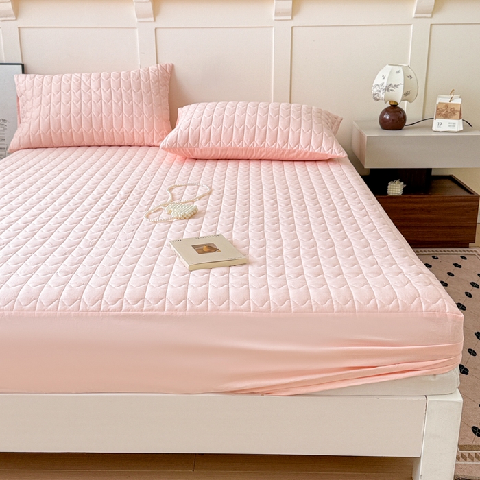 91家纺网 家纺一手货源 找家纺 岚吉家纺 2026新款纯色M格单床笠床笠单件 M格-粉玉