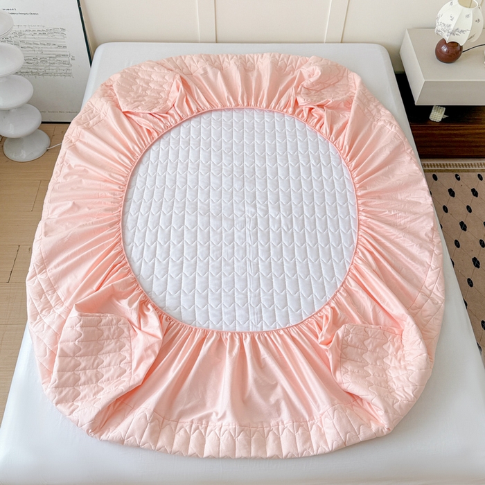 91家纺网 家纺一手货源 找家纺 岚吉家纺 2026新款纯色M格单床笠床笠单件 M格-粉玉