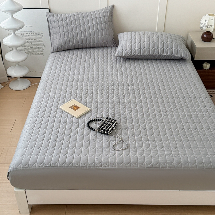 91家纺网 家纺一手货源 找家纺 岚吉家纺 2026新款纯色M格单床笠床笠单件 M格-黎明灰