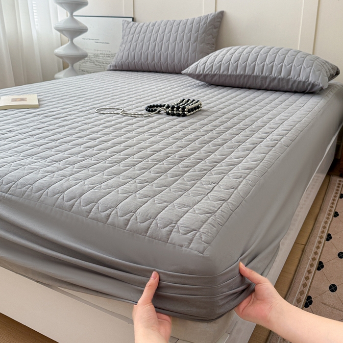 91家纺网 家纺一手货源 找家纺 岚吉家纺 2026新款纯色M格单床笠床笠单件 M格-黎明灰