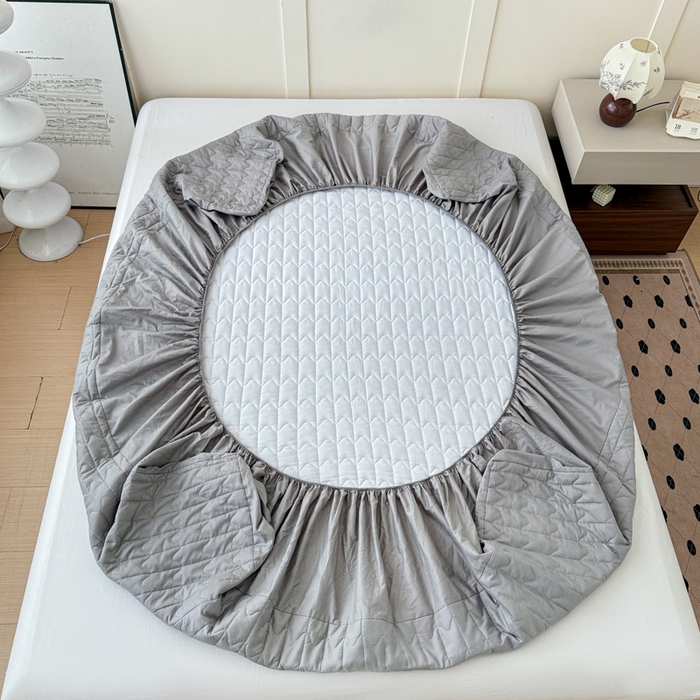 91家纺网 家纺一手货源 找家纺 岚吉家纺 2026新款纯色M格单床笠床笠单件 M格-黎明灰