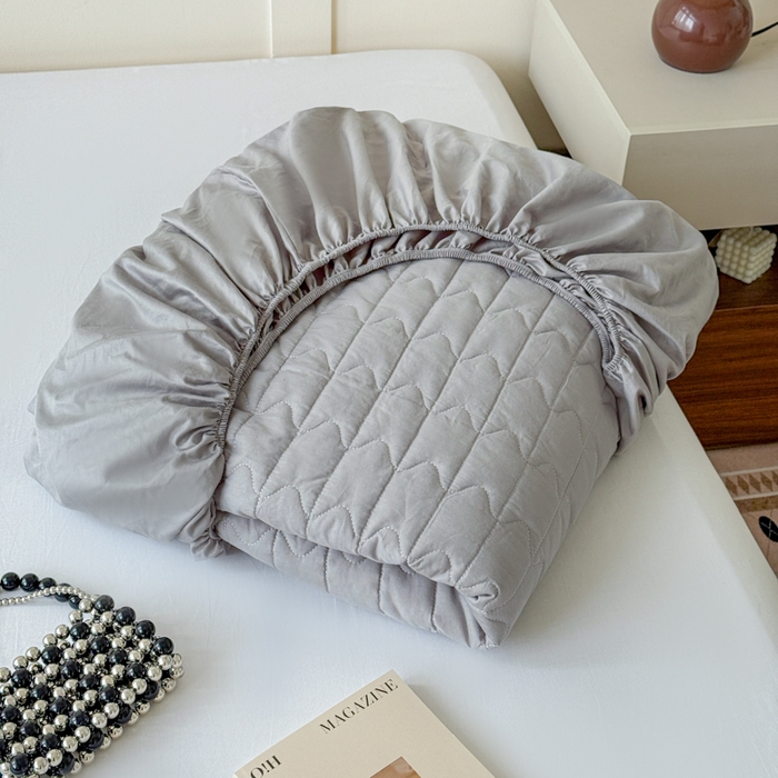 91家纺网 家纺一手货源 找家纺 岚吉家纺 2026新款纯色M格单床笠床笠单件 M格-黎明灰