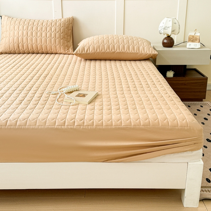 91家纺网 家纺一手货源 找家纺 岚吉家纺 2026新款纯色M格单床笠床笠单件 M格-卡其