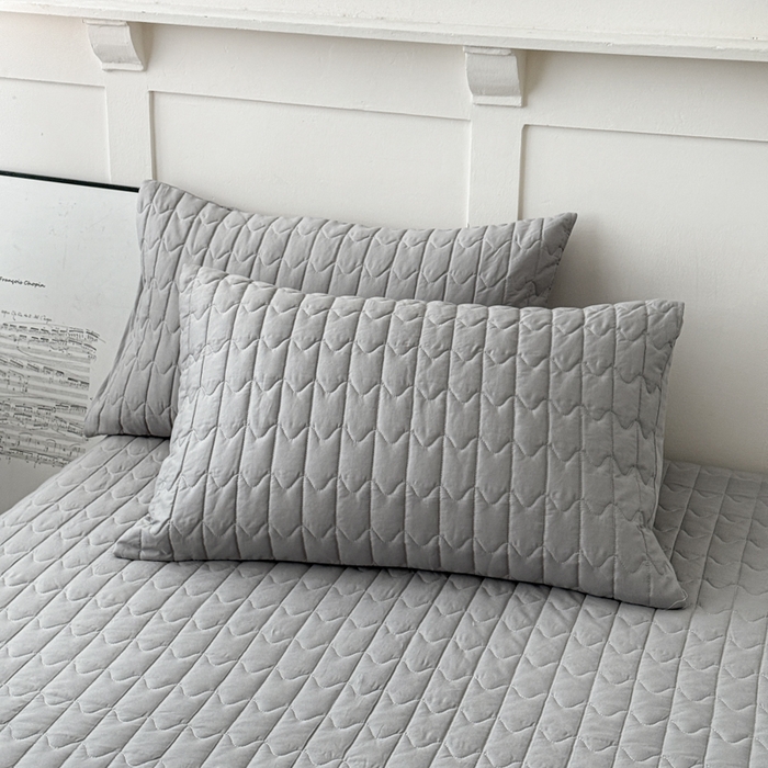 91家纺网 家纺一手货源 找家纺 岚吉家纺 2026新款纯色M格单床笠床笠单件 M格-黎明灰