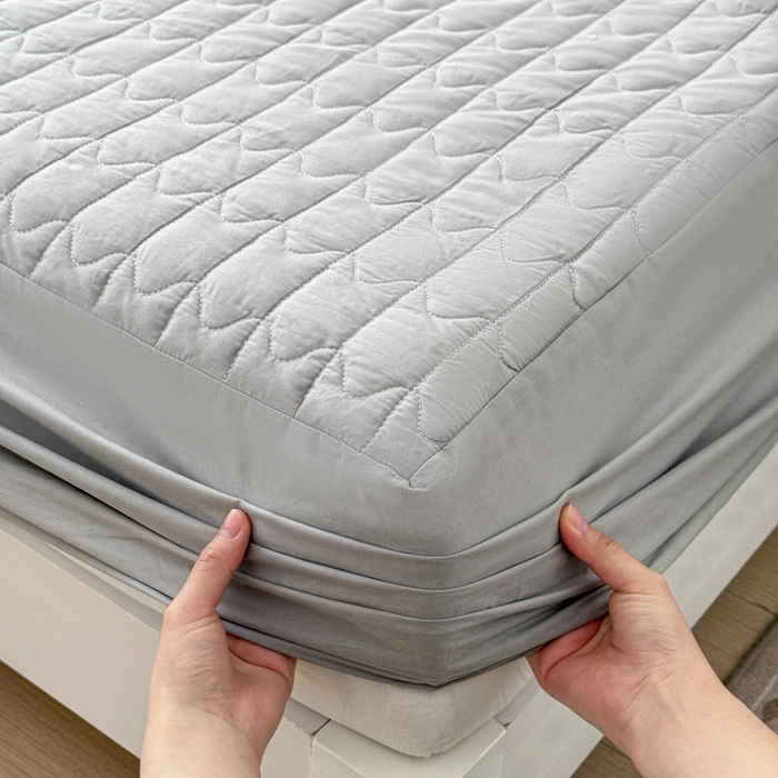 91家纺网 家纺一手货源 找家纺 岚吉家纺 2026新款纯色M格单床笠床笠单件 M格-黎明灰