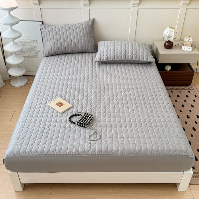 91家纺网 家纺一手货源 找家纺 岚吉家纺 2026新款纯色M格单床笠床笠单件 M格-黎明灰