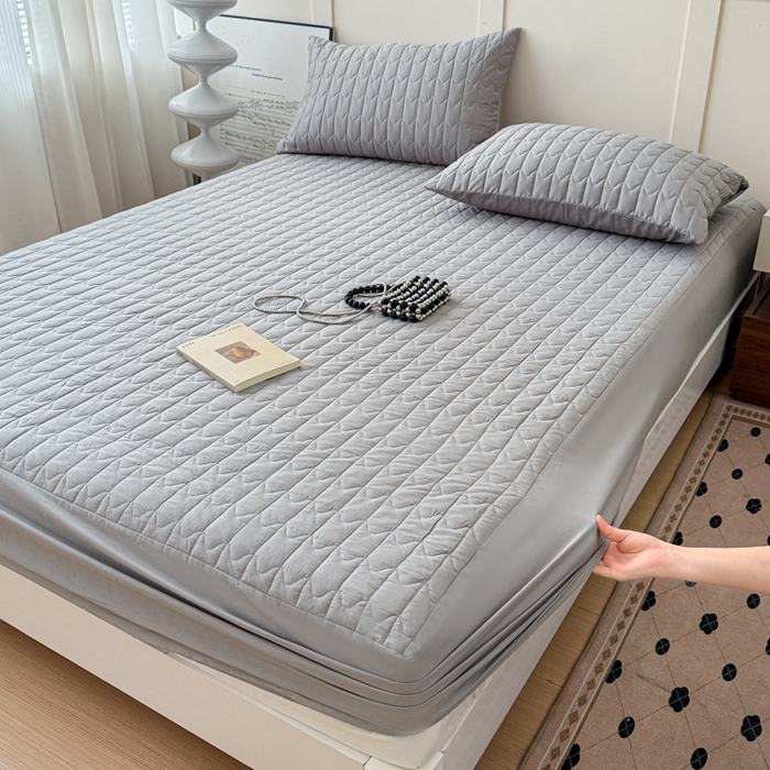 91家纺网 家纺一手货源 找家纺 岚吉家纺 2026新款纯色M格单床笠床笠单件 M格-黎明灰