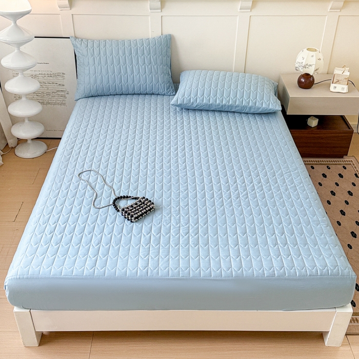 91家纺网 家纺一手货源 找家纺 岚吉家纺 2026新款纯色M格单床笠床笠单件 M格-天空蓝