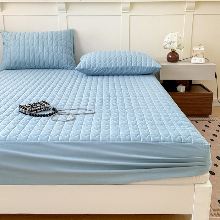 91家纺网 家纺一手货源 找家纺 岚吉家纺 2026新款纯色M格单床笠床笠单件 M格-天空蓝