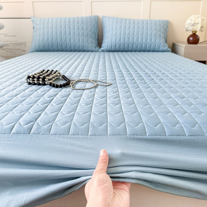 91家纺网 家纺一手货源 找家纺 岚吉家纺 2026新款纯色M格单床笠床笠单件 M格-天空蓝