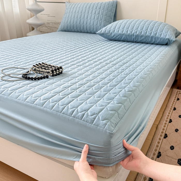 91家纺网 家纺一手货源 找家纺 岚吉家纺 2026新款纯色M格单床笠床笠单件 M格-天空蓝