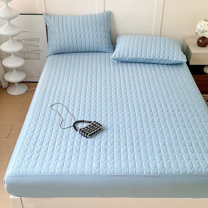 91家纺网 家纺一手货源 找家纺 岚吉家纺 2026新款纯色M格单床笠床笠单件 M格-天空蓝