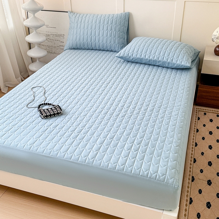 91家纺网 家纺一手货源 找家纺 岚吉家纺 2026新款纯色M格单床笠床笠单件 M格-天空蓝