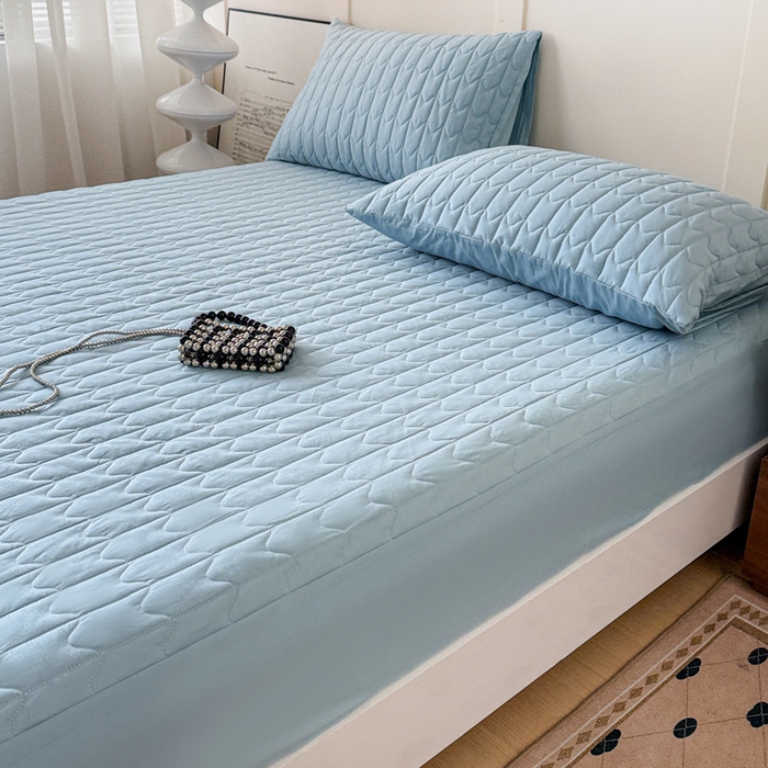 91家纺网 家纺一手货源 找家纺 岚吉家纺 2026新款纯色M格单床笠床笠单件 M格-天空蓝