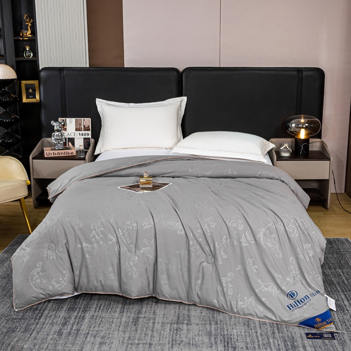 91家纺网 家纺一手货源 找家纺 奕宸居 2026春夏新款全棉纯棉提花酒店蚕丝被子被芯 灰色
