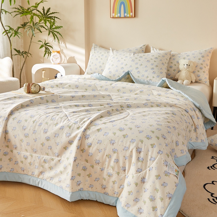 91家纺网 家纺一手货源 找家纺 （总）海洋家纺 2026新款100%新疆棉花印花夏被亲肤仿棉夏凉被纯手包边空调被薄被子 