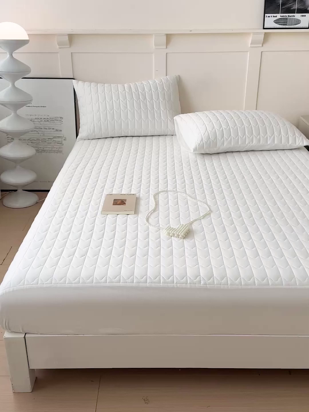 91家纺网 家纺一手货源 找家纺 岚吉家纺 2026新款纯色M格单床笠床笠单件 M格-雪月白