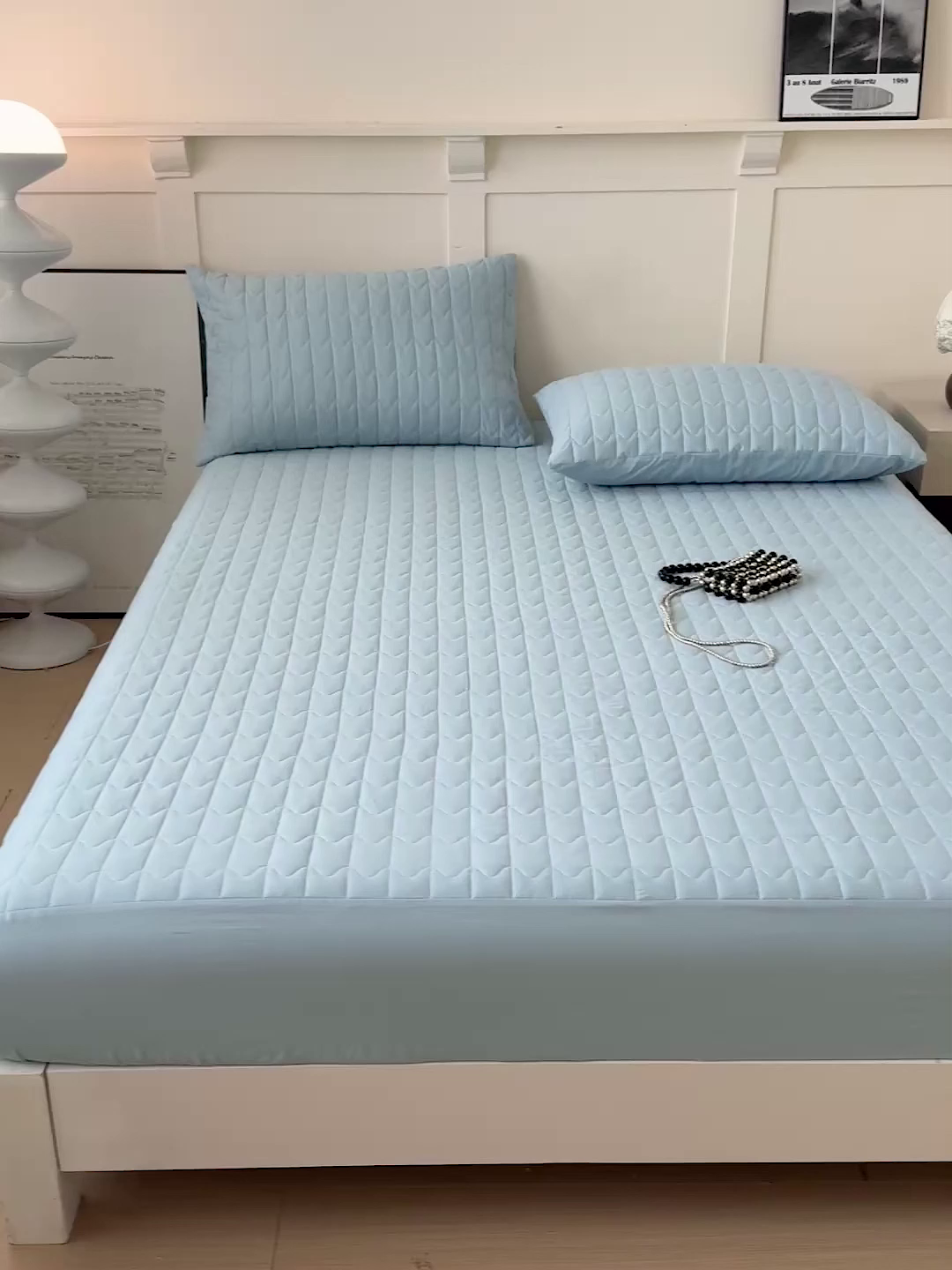 91家纺网 家纺一手货源 找家纺 岚吉家纺 2026新款纯色M格单床笠床笠单件 M格-天空蓝