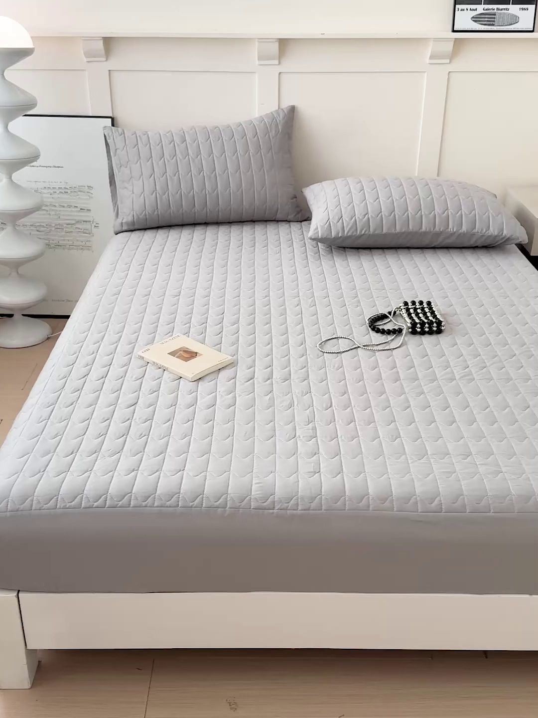 91家纺网 家纺一手货源 找家纺 岚吉家纺 2026新款纯色M格单床笠床笠单件 M格-黎明灰