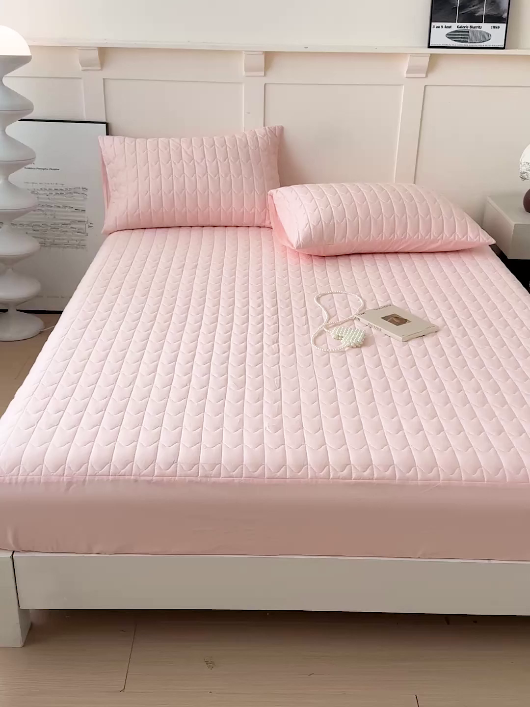 91家纺网 家纺一手货源 找家纺 岚吉家纺 2026新款纯色M格单床笠床笠单件 M格-粉玉