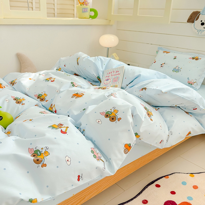 91家纺网 家纺一手货源 找家纺 良佐生活  2026年新款A类铂金精梳全棉学生三件套 挖机小分队