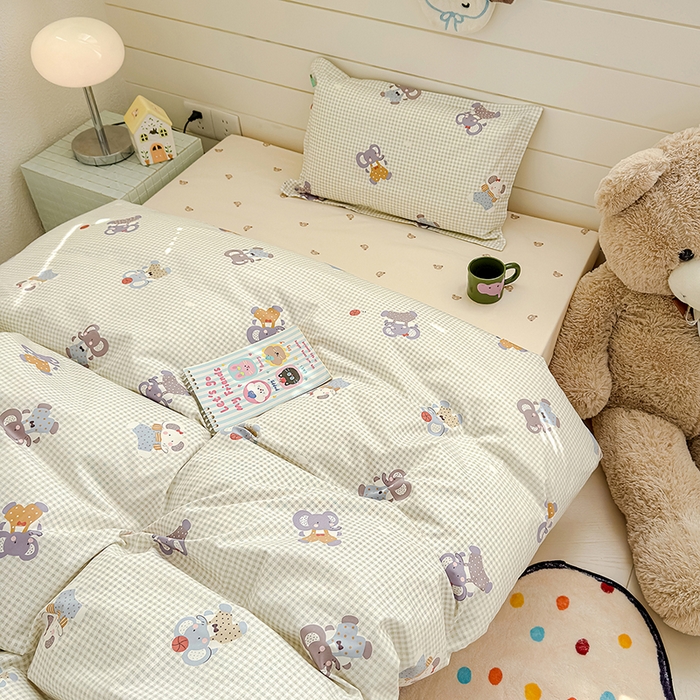 91家纺网 家纺一手货源 找家纺 良佐生活  2026年新款A类铂金精梳全棉学生三件套 调皮象