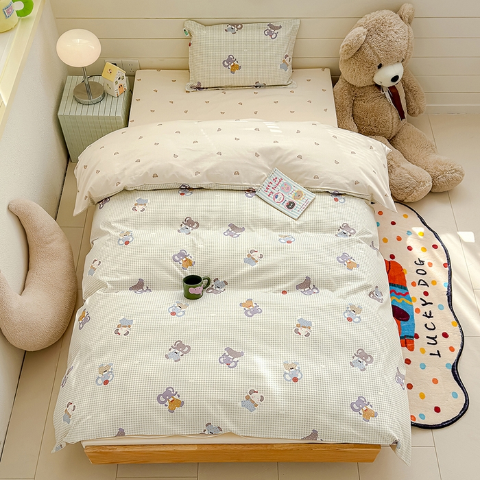 91家纺网 家纺一手货源 找家纺 良佐生活  2026年新款A类铂金精梳全棉学生三件套 调皮象