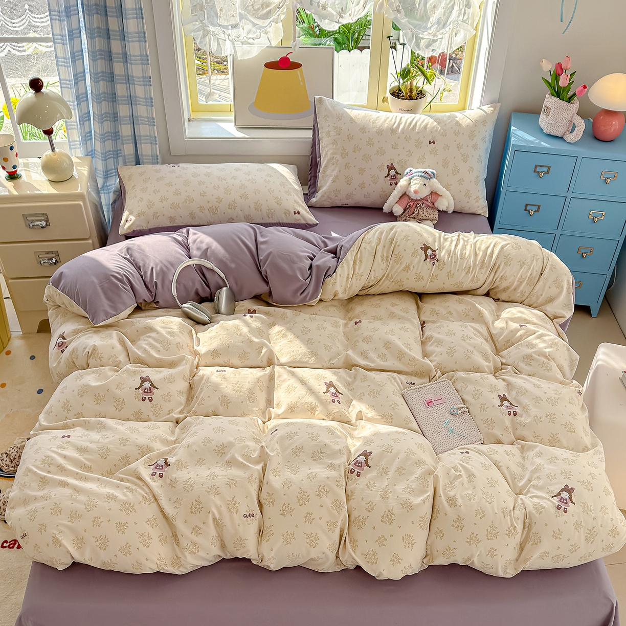 91家纺网 家纺一手货源 找家纺 铺尚美家纺 2026新款A类古法水洗仿棉云感纱四件套 安娜