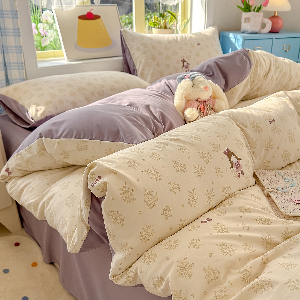 91家纺网 家纺一手货源 找家纺 铺尚美家纺 2026新款A类古法水洗仿棉云感纱四件套 安娜