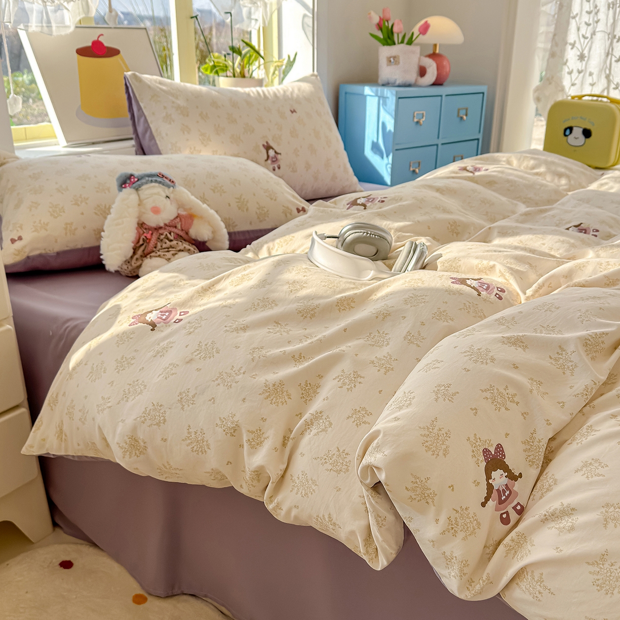 91家纺网 家纺一手货源 找家纺 铺尚美家纺 2026新款A类古法水洗仿棉云感纱四件套 安娜